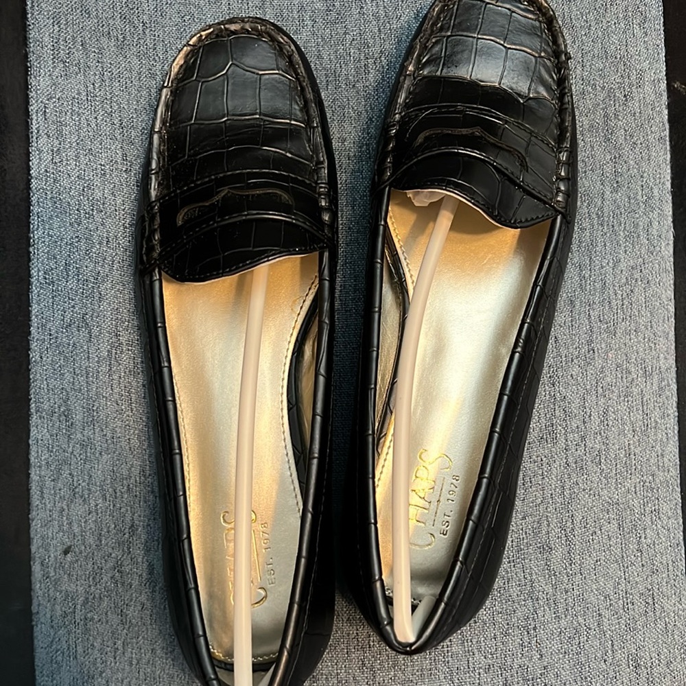 Charles black leather flats size 9